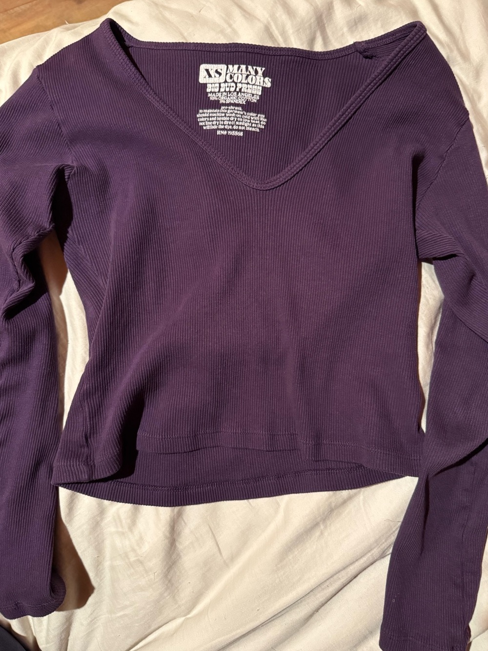 Big Bud Press Purple Ribbed V-Neck Long Sleeve Top